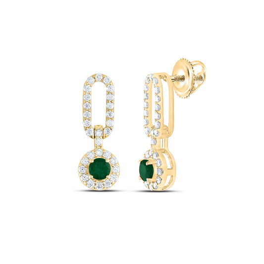 14kt Yellow Gold 1/3 Cttw Diamond Ana M and 1/5 Cttw Round Emerald Natural Gem Paper Clip Earring