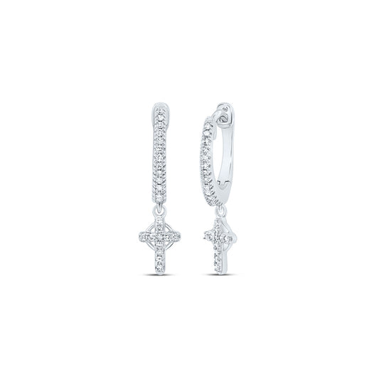 10kt White Gold 1/6 Cttw Diamond Cross Dangling Earring