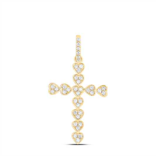 14kt Yellow Gold 1/2 Cttw Natural Diamond Ana M Fashion Heart Cross Pendant