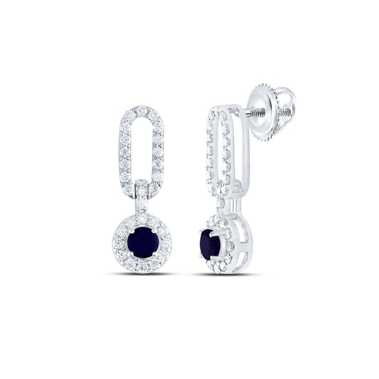 14kt White Gold 1/3 Cttw Diamond Ana M and 1/4 Cttw Round Blue Sapphire Natural Gem Paper Clip Earring