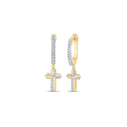 10kt Yellow Gold 1/6 Cttw Diamond Cross Dangling Earring
