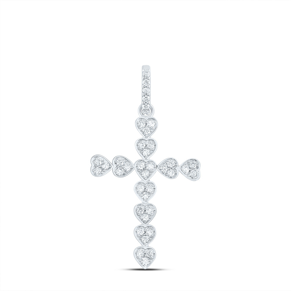 14kt White Gold 1/2 Cttw Natural Diamond Ana M Fashion Heart Cross Pendant