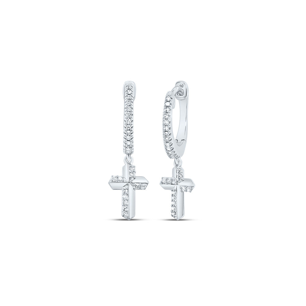 10kt White Gold 1/6 Cttw Diamond Cross Dangling Earring