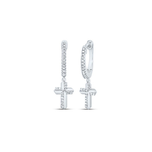 10kt White Gold 1/6 Cttw Diamond Cross Dangling Earring