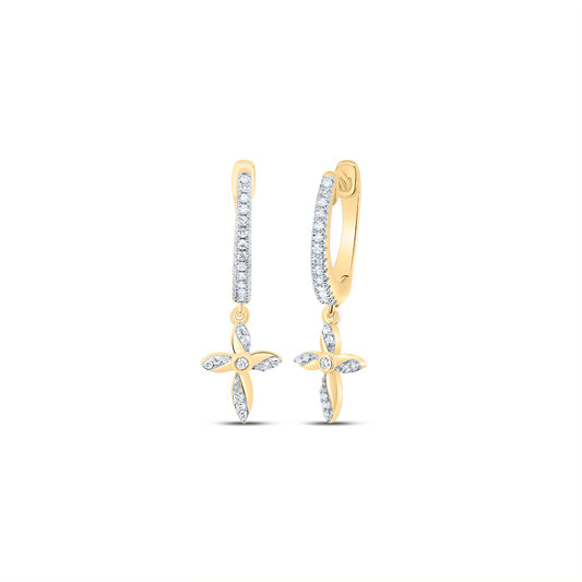 10kt Yellow Gold 1/8 Cttw Diamond Cross Dangling Earring