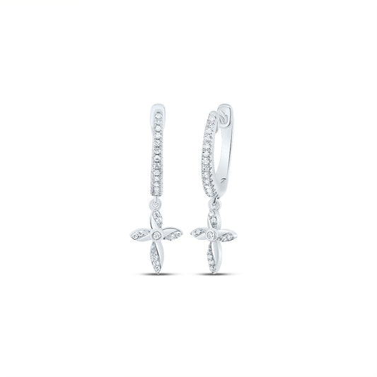 10kt White Gold 1/8 Cttw Diamond Cross Dangling Earring