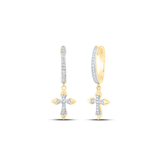 10kt Yellow Gold 1/6 Cttw Diamond Cross Dangling Earring