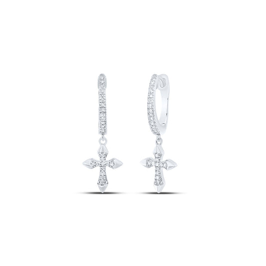 10kt White Gold 1/6 Cttw Diamond Cross Dangling Earring