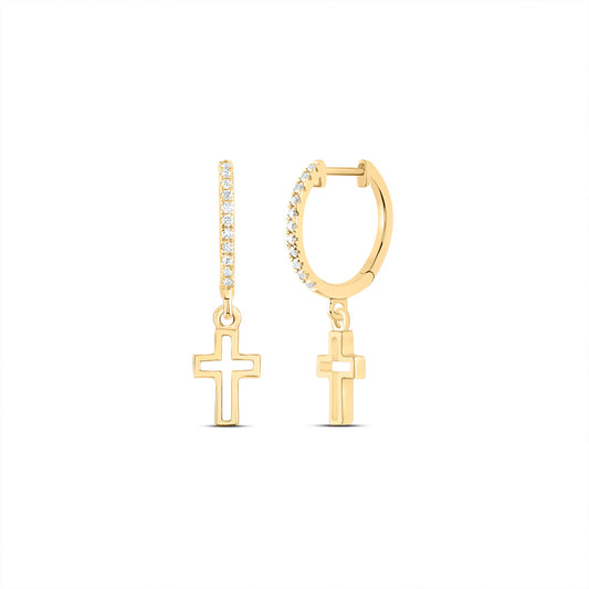 14kt Yellow Gold 1/10 Cttw Diamond Ana M Fashion Cross Dangling Earring