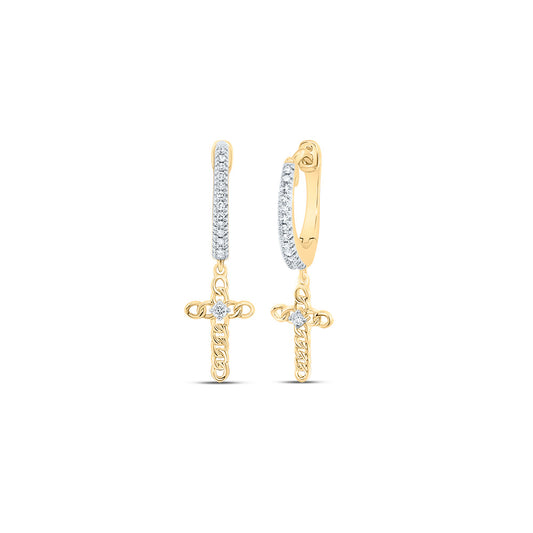 10kt Yellow Gold 1/8 Cttw Diamond Cross Dangling Earring