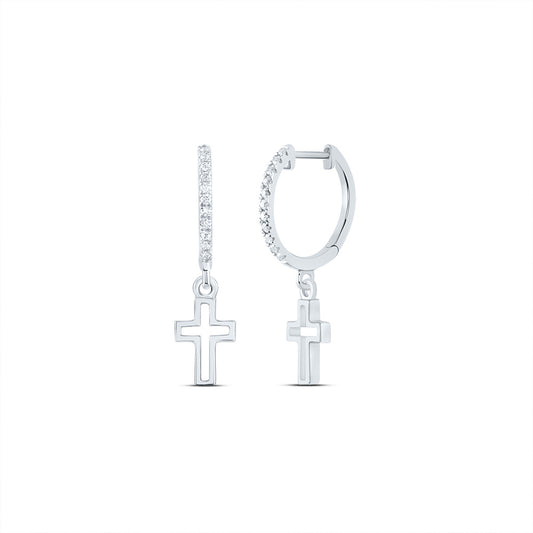 14kt White Gold 1/10 Cttw Diamond Ana M Fashion Cross Dangling Earring