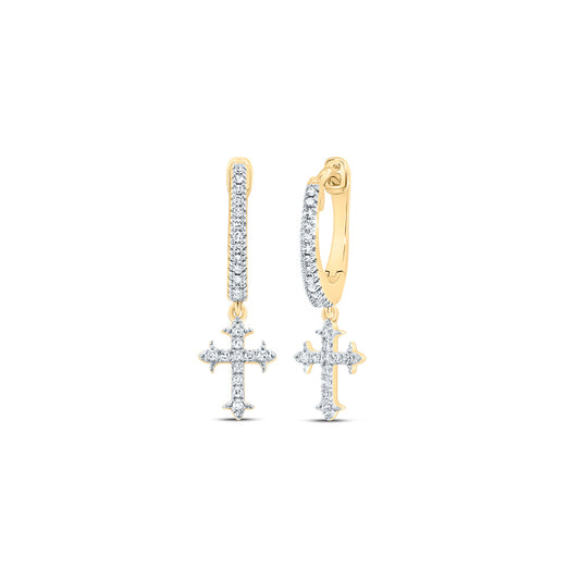 10kt Yellow Gold 1/6 Cttw Diamond Cross Dangling Earring