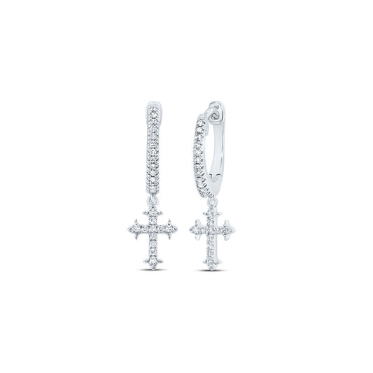 10kt White Gold 1/6 Cttw Diamond Cross Dangling Earring
