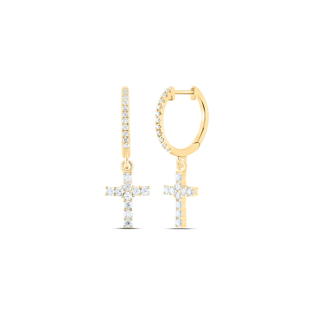 14kt Yellow Gold 3/8 Cttw Diamond Ana M Fashion Cross Dangling Earring