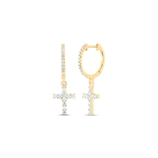 14kt Yellow Gold 3/8 Cttw Diamond Ana M Fashion Cross Dangling Earring