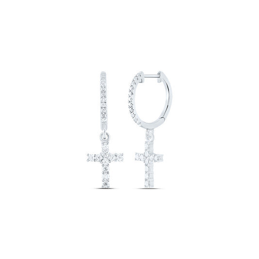 14kt White Gold 3/8 Cttw Diamond Ana M Fashion Cross Dangling Earring