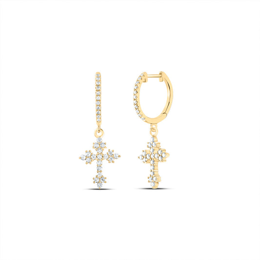 14kt Yellow Gold 3/8 Cttw Diamond Ana M Fashion Cross Dangling Earring