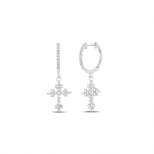 14kt White Gold 3/8 Cttw Diamond Ana M Fashion Cross Dangling Earring