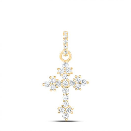 14kt Yellow Gold 1/6 Cttw Diamond Ana M Fashion Cross Pendant
