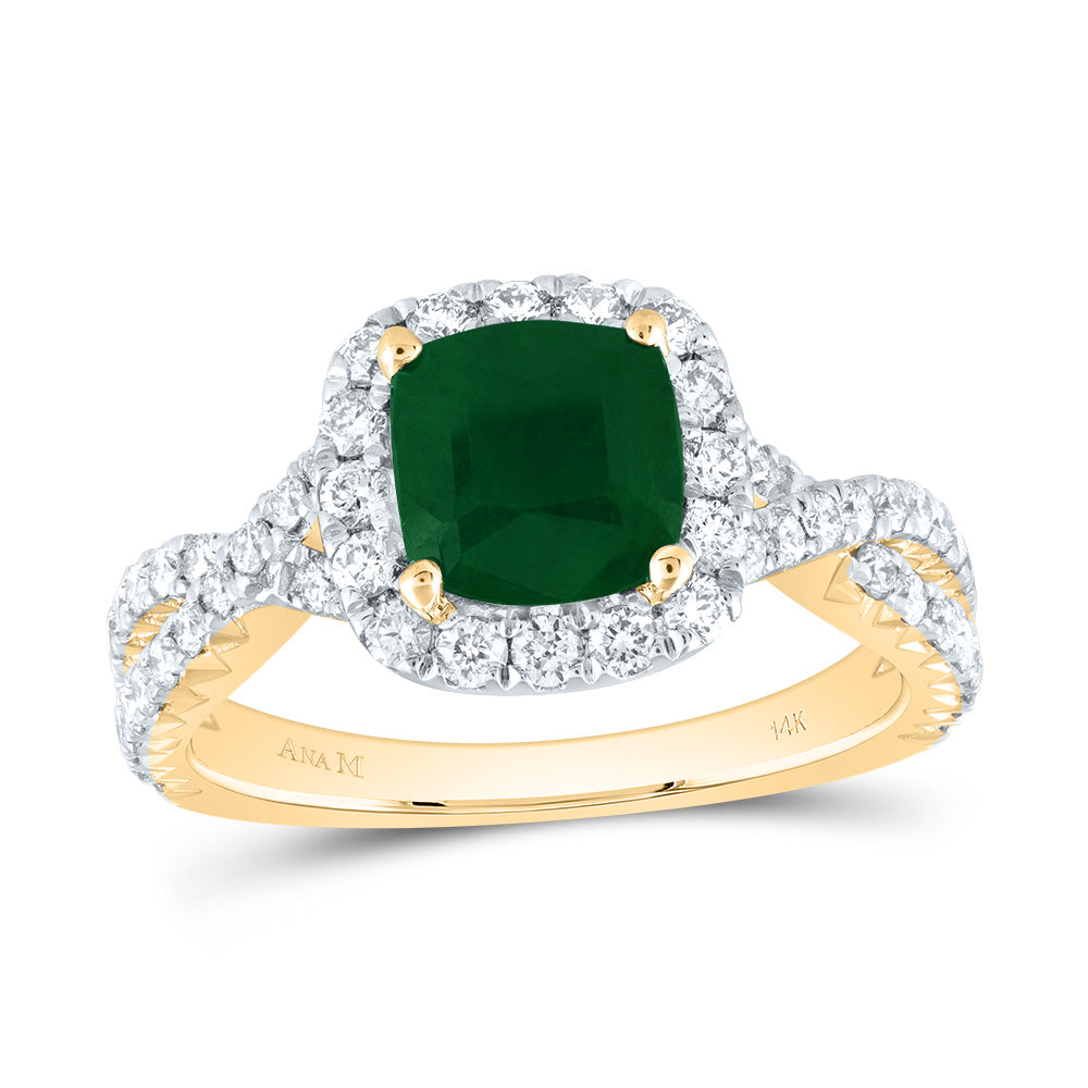 14kt Yellow Or White Gold Diamond Ana M 7mm Cushion Natural Gem Single Halo Wedding Engagement Anniversary Ring