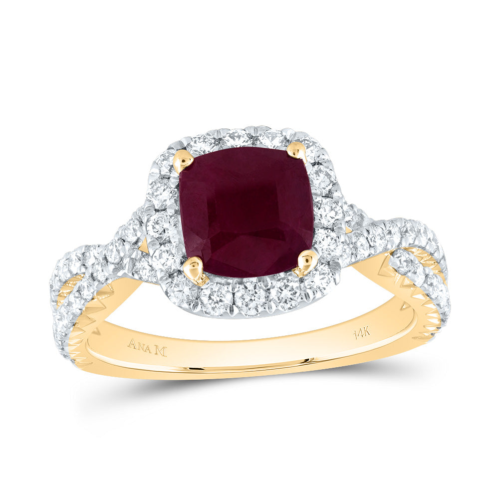 14kt Yellow Or White Gold Diamond Ana M 7mm Cushion Natural Gem Single Halo Wedding Engagement Anniversary Ring