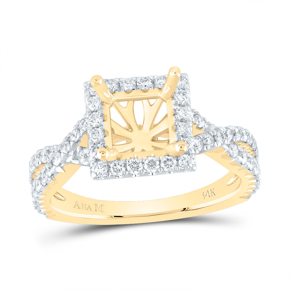 14kt Yellow Gold 3/4 Cttw Diamond Ana M and 1 1/2ct Semi-mount Single Halo Wedding Engagement Anniversary Ring, Women Size: 5-9