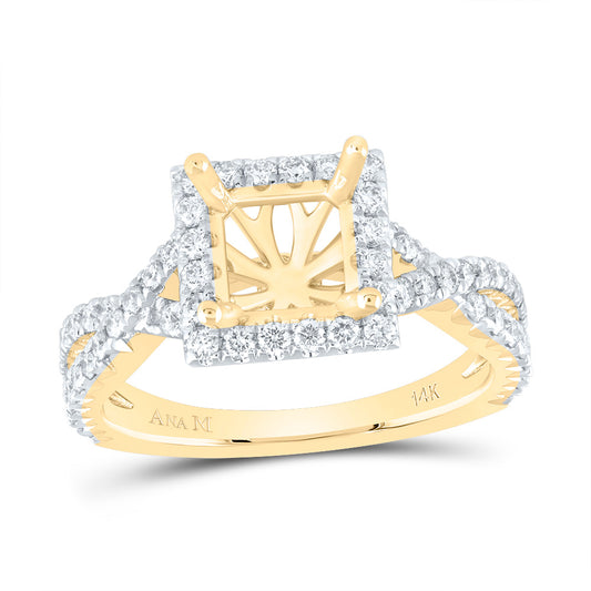 14kt Yellow Gold 3/4 Cttw Diamond Ana M and 1 1/2ct Semi-mount Single Halo Wedding Engagement Anniversary Ring, Women Size: 5-9