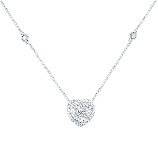 14kt White Gold 3/4 Cttw Natural Diamond Ana M Fashion Heart Necklace, Length: 18 Inch