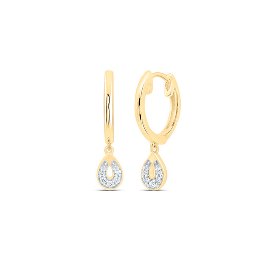 10kt Yellow Gold 1/12 Cttw Diamond Pear Dangling Hoops Earring