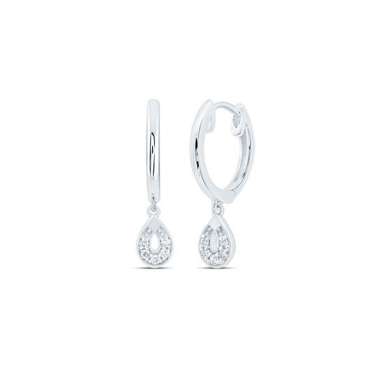 10kt White Gold 1/12 Cttw Diamond Pear Dangling Hoops Earring