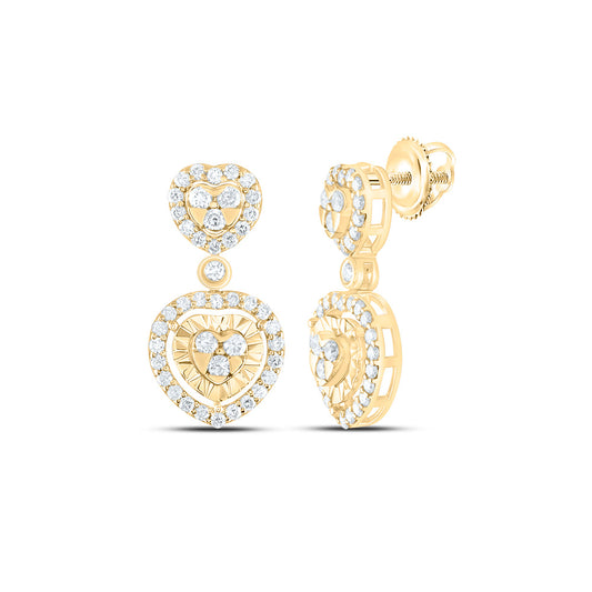 14kt Yellow Gold 1/2 Cttw Natural Diamond Fashion Heart Dangling Earring