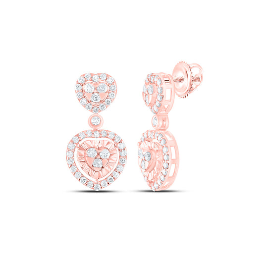 14kt Rose Gold 1/2 Cttw Natural Diamond Fashion Heart Dangling Earring