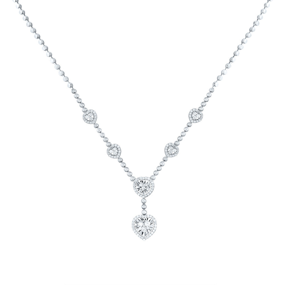 14kt White Gold 1 1/5 Cttw Natural Diamond Fashion Heart Necklace, Length: 18 Inch