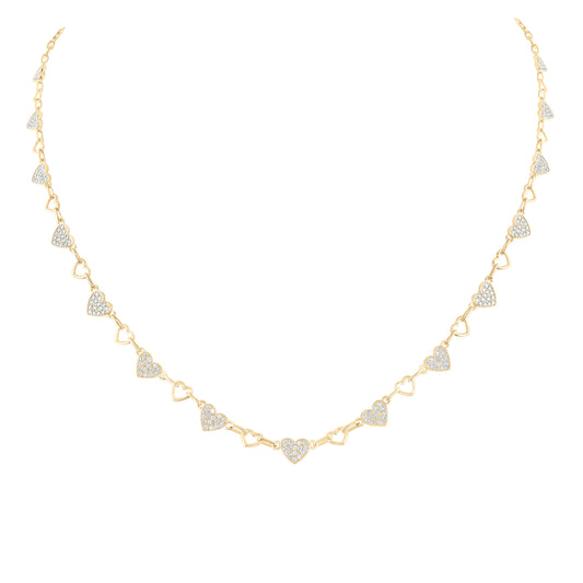 14kt Yellow Gold 1 1/4 Cttw Natural Diamond Ana M Fashion Heart Necklace, Length: 17 Inch