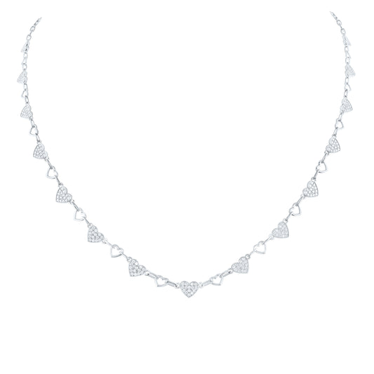 14kt White Gold 1 1/4 Cttw Natural Diamond Ana M Fashion Heart Necklace, Length: 17 Inch