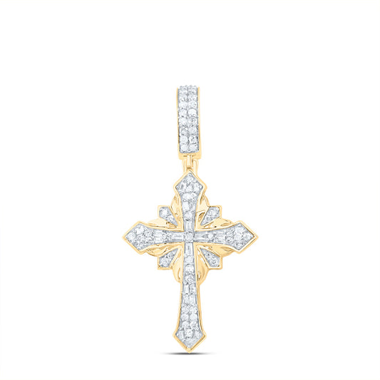 10kt Yellow Gold 3/8 Cttw  Diamond Cross Mens Charm