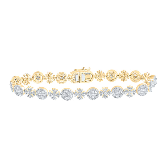 10kt Yellow Gold 2 3/8 Cttw Diamond Round Cross Bracelet, Length: 8 Inch