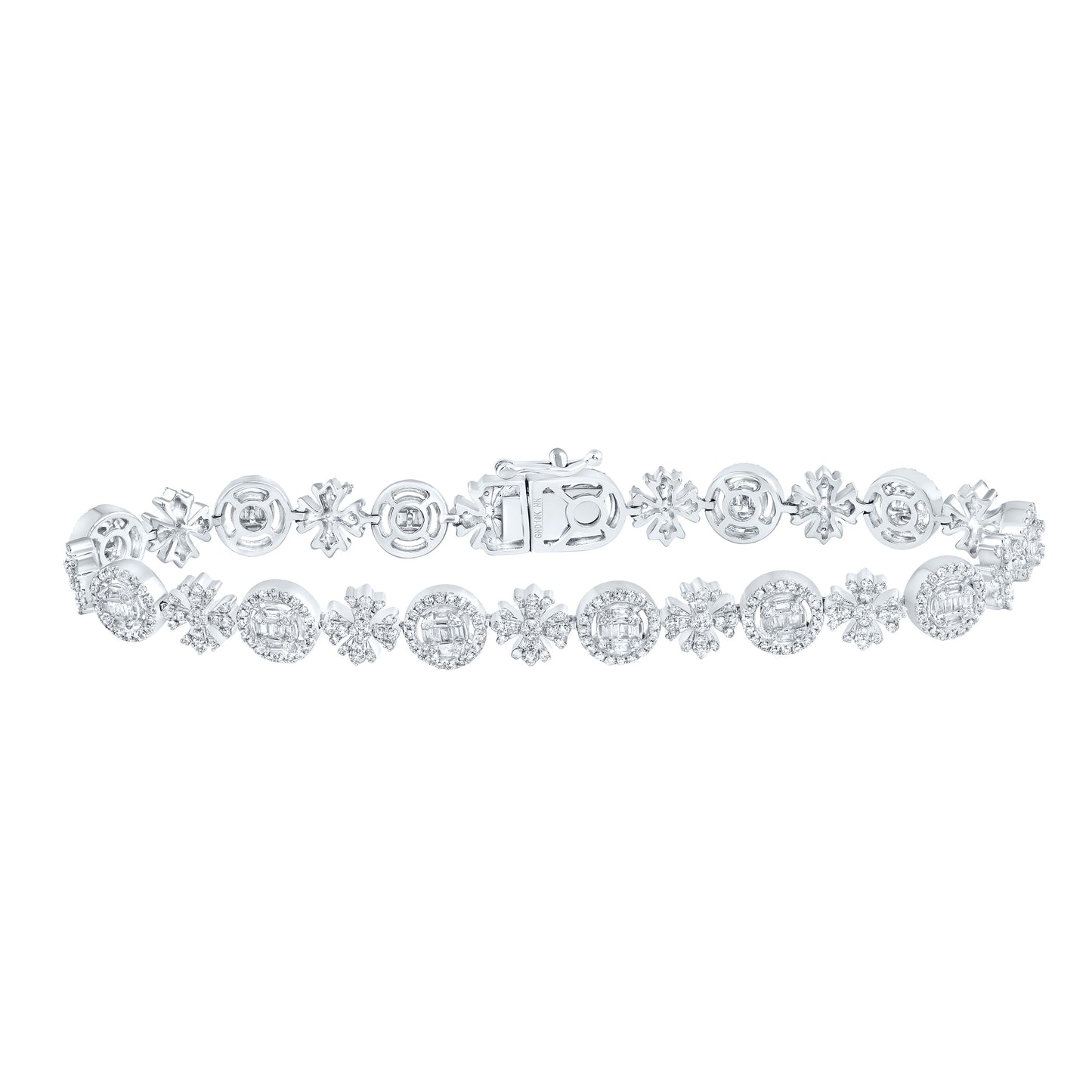 10K White Gold 2 3/8Ctw Natural Diamond Round Cross Mens Bracelet (8 Inch)