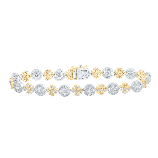 10k Yellow White Gold 2 3/8 Cttw Diamond Round Cross Bracelet, Length: 8 Inch