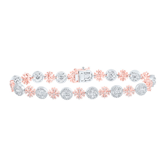 10k Rose White Gold 2 3/8 Cttw Diamond Round Cross Bracelet, Length: 8 Inch