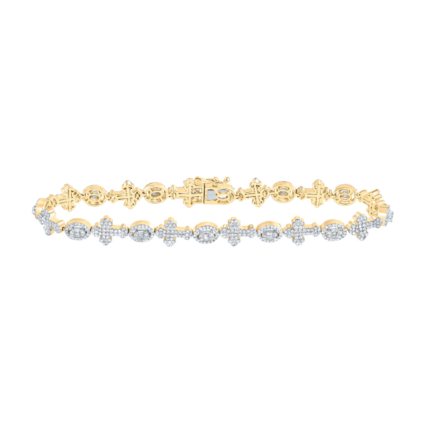 10kt Yellow Gold 2 5/8 Cttw Diamond Round Cross Mens Bracelet, Length: 8 Inch