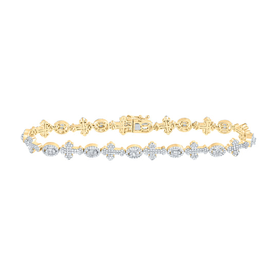 10kt Yellow Gold 2 5/8 Cttw Diamond Round Cross Mens Bracelet, Length: 8 Inch