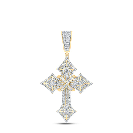 10kt Yellow Gold 1 3/4 Cttw Diamond Crome Cross Mens Charm