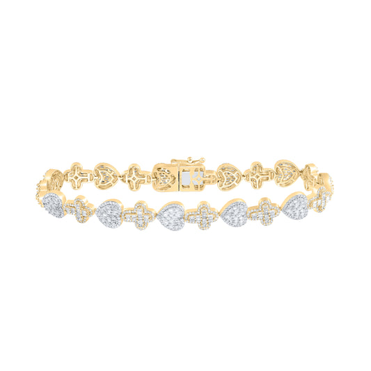 10kt Yellow Gold 3 1/2 Cttw Natural Diamond Heart Cross Bracelet, Length: 8 Inch