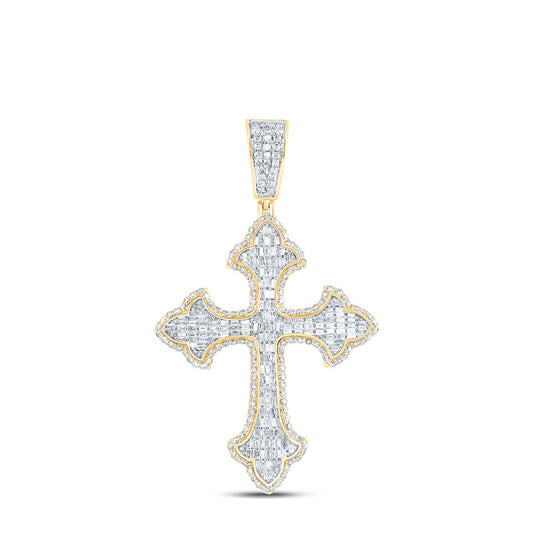 10kt Yellow Gold 2 5/8 Cttw Diamond Crome Cross Mens Charm