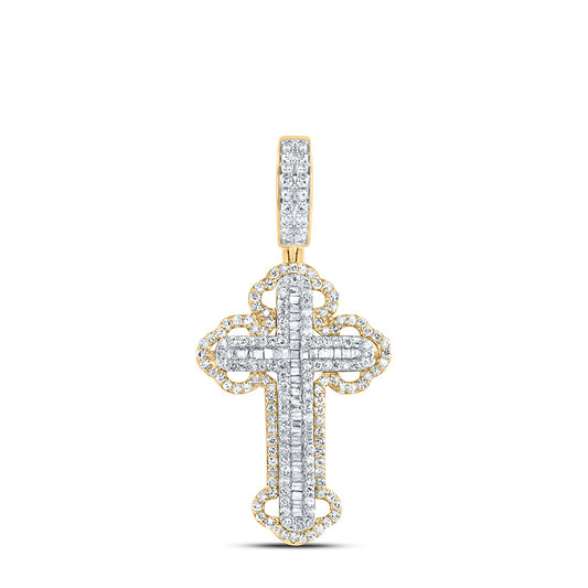 10kt Yellow Gold 3/4 Cttw  Diamond Cross Mens Charm