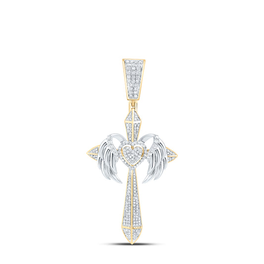 10kt Yellow Gold 1 1/5 Cttw Natural Diamond Crome Heart Cross Mens Charm