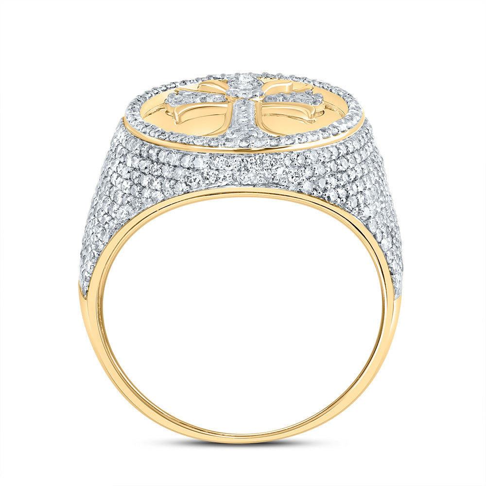 10kt Yellow Gold 1 7/8 Cttw Diamond Crome Cross Mens Ring, Men Size: 8-12