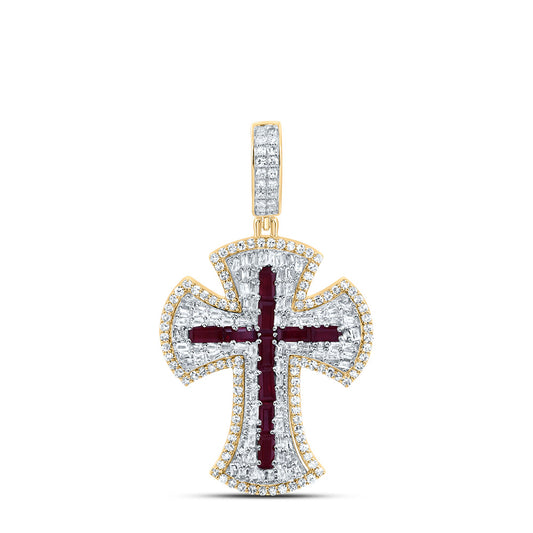 10kt Yellow Gold 1 Cttw Diamond 1ct-bag Ruby Natural Gem Cross Mens Charm