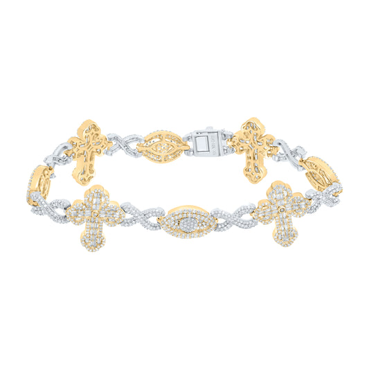 10k Yellow White Gold 5 3/8 Cttw Diamond Cross Infinity Mens Bracelet, Length: 8 Inch